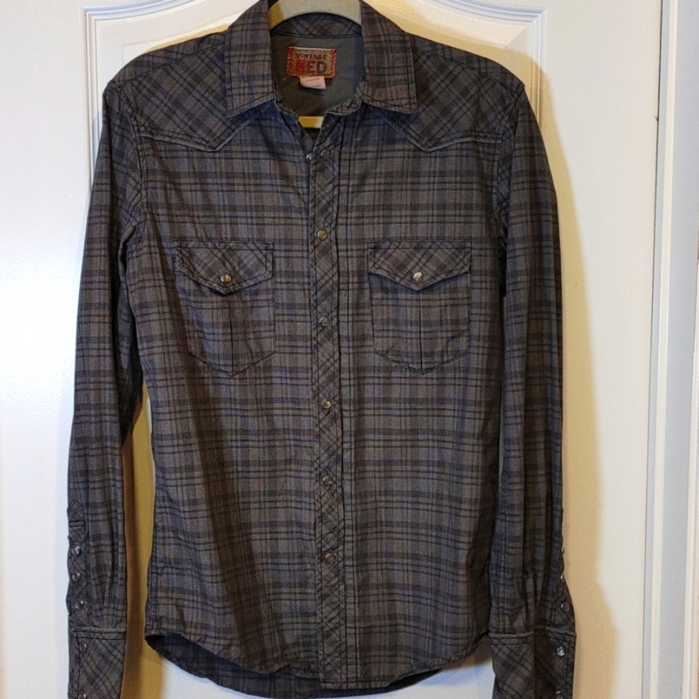 Western shirt, gray plaid S